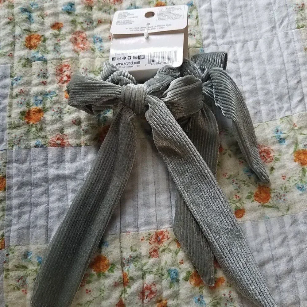 Silvery Gray Crushed Velvet Scrunchie w/Bow 2 Pc Set #34407 Scunci